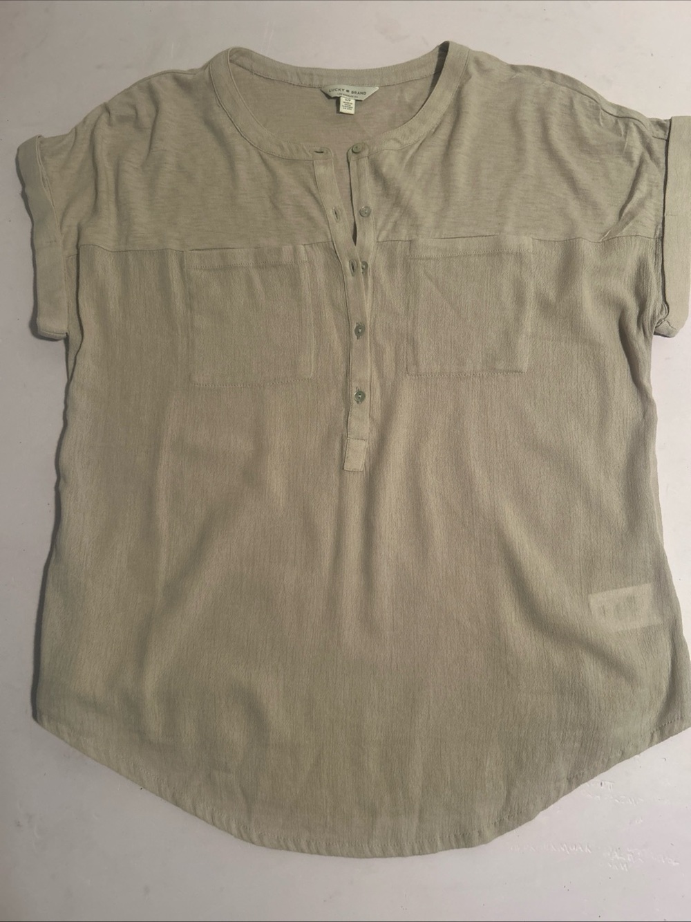 Lucky Brand Mixed Media Short Sleeve Taupe Cotton & Modal Henley Small